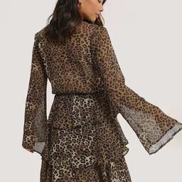 The Roadster Lifestyle Co Animal Printed Bell Sleeves Layered Wrap Dress image 4