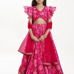 Bitiya by Bhama Girls Printed Thread Work Ready to Wear Lehenga & Blouse With Dupatta-image-97