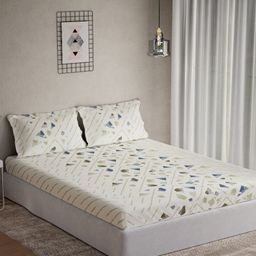 DDecor Vega Collection Blue Printed Cotton 144 TC Queen Bedsheet Set 2.24m x 2.54m-picture-2