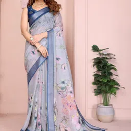 S B SONS CREATION Floral Pure Linen Saree-picture-37