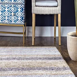 CARPETIFY Brown Striped Anti-Skid Carpet image 2