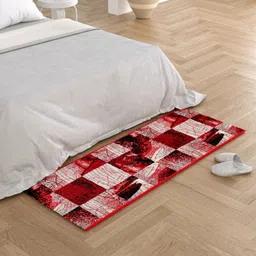 Clasiko Maroon & Grey Checked Anti Skid Backing Bedside Runner image 4