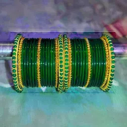 Adiba Fashion Factory Set Of 10 Green Glass Artificial Stones Bangle-picture-38