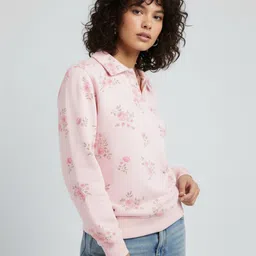 glitchez Floral Printed Shirt Collar Terry Pullover-picture-29