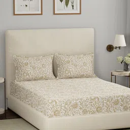 MASPAR Eclectic Garden White Floral Printed 144TC Cotton King Bedsheet & 2 Pillow Covers-image-61