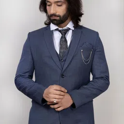 AEN FASHION Men Solid Notched Lapel Slim Fit Slim-Fit Three-Piece Suit image 2