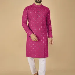 ORIFAB Men Embroidered Cotton Blend Kurta Sets-picture-19