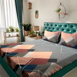 Ackross Aurelia Grey Geometric Microfiber 120 TC Double King Bedsheet Set-2.74mX2.74m image 4