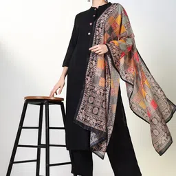 SHOWOFF Women Embroidered Regular Kurta with Trousers & With Dupatta-picture-39