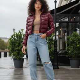 glitchez Mock Collar Crop PU Coated Puffer Jacket image 4