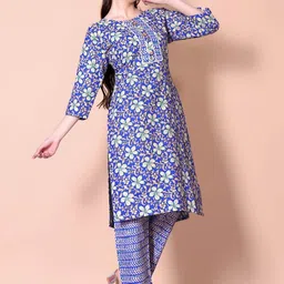 HERE&NOW Women Floral Printed Regular Pure Cotton Kurta with Pyjamas Kurta Sets-picture-27