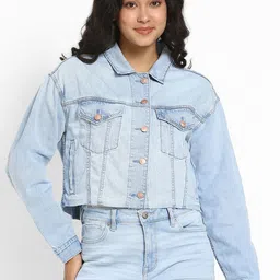 AMERICAN EAGLE OUTFITTERS Women Washed Crop Denim Jacket-image-93