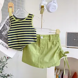 YK Girls Striped Pure Cotton Top With Short-image-37