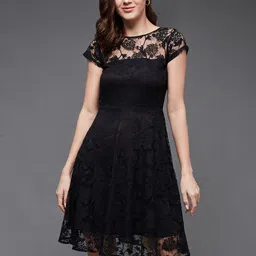 Miss Chase Women's Round Neck Cap Sleeves Low Back Lace Skater Dress-picture-10