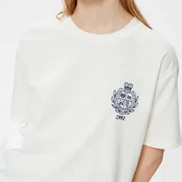 Koton Women Polo Collar Extended Sleeves Applique T-shirt image 2