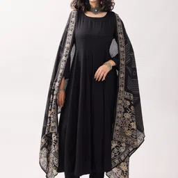 KERI PERRY Round Neck Anarkali Kurta with Palazzos & Dupatta image 3