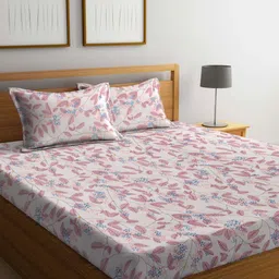 Myntra Elegant Homes White & Pink Floral Printed 300 TC King Bedsheet Set-2.50 m x 2.25 m-picture-26