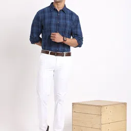 Indian Terrain Windowpane Checks Checked Spread Collar Classic Pure Cotton Slim Fit Shirt image 3