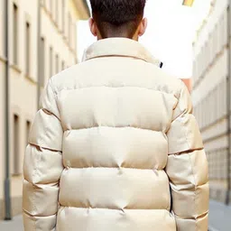 HERE&NOW Men Beige Solid Mock Collar Casual Winter Overcoat image 2