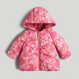 mothercare Girls Hooded Floral Printed Puffer Jacket-image-28