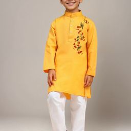 DEVOILER Boys Floral Printed Mandarin Collar Cotton Straight Kurta-picture-9