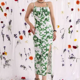 VANGULL Tie And Dye Printed Satin Fit & Flare Midi Dress image 2