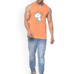 SLOWLORIS Pack Of 2 Printed Sleeveless Bio Washed Combed Cotton Gym Vests image 5