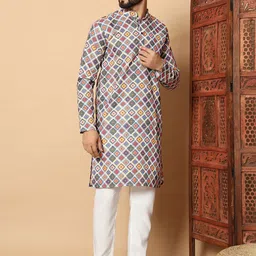 LAZZLY Men Floral Printed Thread Work Kurta image 2