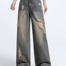 LULU & SKY Women Wide Leg High-Rise Highly Distressed Heavy Fade Jeans-image-76