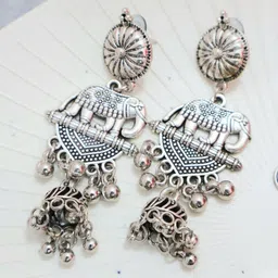 SIVA BY ANIKA Set Of 2 German Silver-Plated Ghungroo Beaded Oxidised Dome Shaped Jhumkas image 2