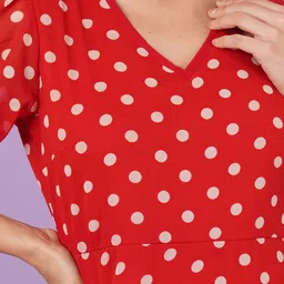 Curvydrobe Women Polka Dot Print Puff Sleeve A-Line Midi Dress image 5