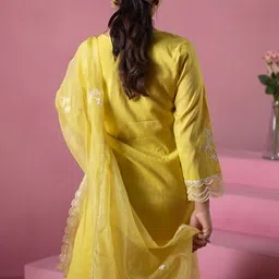 Indo Era Women Floral Embroidered Regular Thread Work Kurta with Trousers & With Dupatta image 3