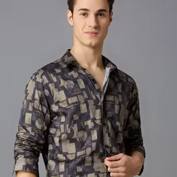 MARK & ALBERT Men India Slim Fit Spread Collar Geometric Printed Cotton Casual Shirt-picture-33