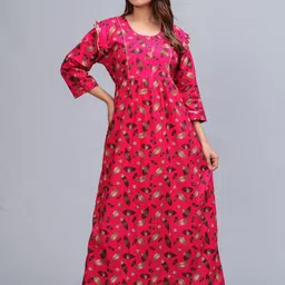 HARGUN NIGHT WEAR Printed Pure Cotton Maxi Nightdress-image-51