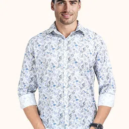 ROUGHELLS Slim Fit Floral Printed Spread Collar Cotton Casual Shirt-picture-41