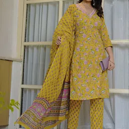 KALINI Women Floral Printed Regular Pure Cotton Kurta with Trousers & With Dupatta-picture-35