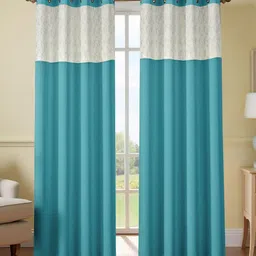 Aura Blue & White Set of 2 Black Out Door Curtain-picture-33