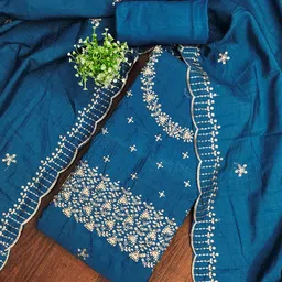 MANVAA Floral Embroidered Sequinned Jalpari Cotton Unstitched Dress Material-image-63