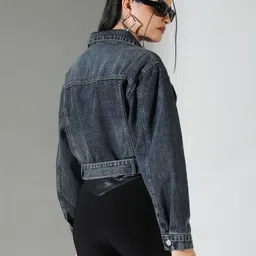 SHOWOFFFF Women Crop Denim Jacket image 5