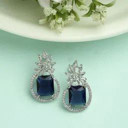 Gemron Jewel Rhodium-Plated American Diamond Studded Square Shaped Studs-image-58