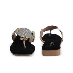 Yesmiss Women Textured T-Strap Flats With Western - Embellished image 5