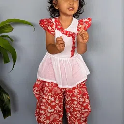 Tura Turi Girls Red Pure Cotton Kurta Sets-picture-20
