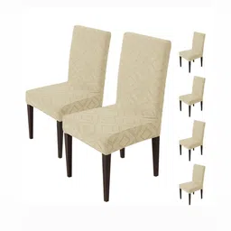 HOUSE OF QUIRK 6-Pcs Beige Patterned 220 GSM Chair Covers-picture-11