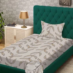 KLOTTHE Beige Floral 300 TC Single Bedsheet with 1 Pillow Covers-picture-22