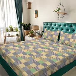 Arrabi Multicoloured & Grey Geometric 350 TC King Bedsheet with 2 Pillow Covers-image-69