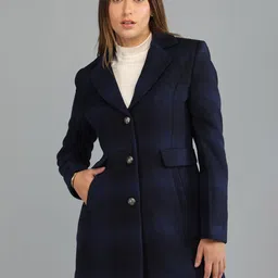 HONNETE Checked Notched Lapel Long Sleeves Single Breasted Trench Coat image 4