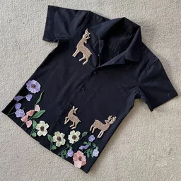BabyTeen Fashion Boys Forest Embroidered Spread Collar Cotton Casual Shirt-picture-55