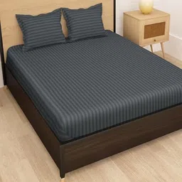 LUZDECOR Grey Striped King Bedsheet with 2 Pillow Covers-image-3