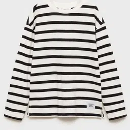 Mango Kids Boys Striped Drop-Shoulder Sleeves Cotton T-shirt-picture-37