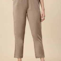 De Moza Women Relaxed High-Rise Cotton Cigarette Trousers-image-1